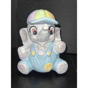 Vintage Ceramic American Bisque Elephant Cookie Jar Pastel Hand Painted Nursery